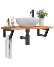 Étagère de vasque murale acier et bois massif de hêtre | Mobilier & Déco