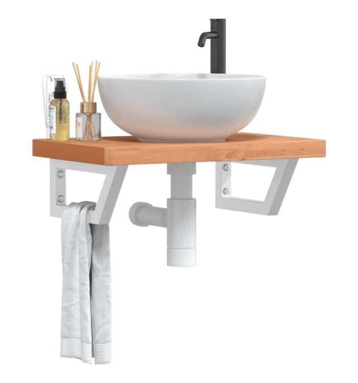 Étagère de vasque murale acier et bois massif de hêtre | Mobilier & Déco