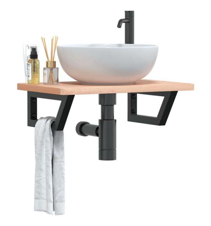 Étagère de vasque murale acier et bois massif de hêtre | Mobilier & Déco