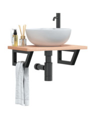 Étagère de vasque murale acier et bois massif de hêtre | Mobilier & Déco