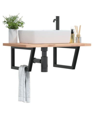 Supports d'étagères pour lavabo 2 pcs noir trapèze acier | Mobilier & Déco