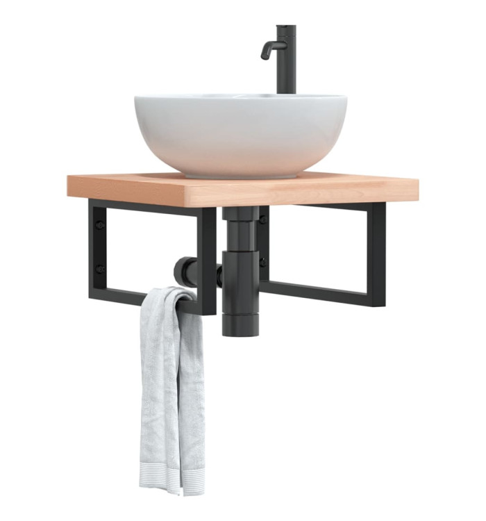 Étagère de vasque murale acier et bois massif de hêtre | Mobilier & Déco