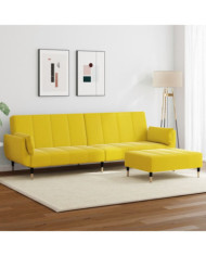 Canapé-lit à 2 places avec repose-pied jaune velours | Mobilier & Déco