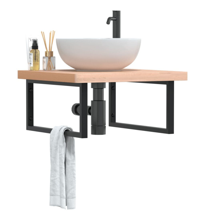 Étagère de vasque murale acier et bois massif de hêtre | Mobilier & Déco