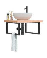 Étagère de vasque murale acier et bois massif de hêtre | Mobilier & Déco