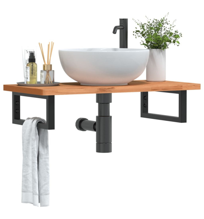 Étagère de vasque murale acier et bois massif de hêtre | Mobilier & Déco