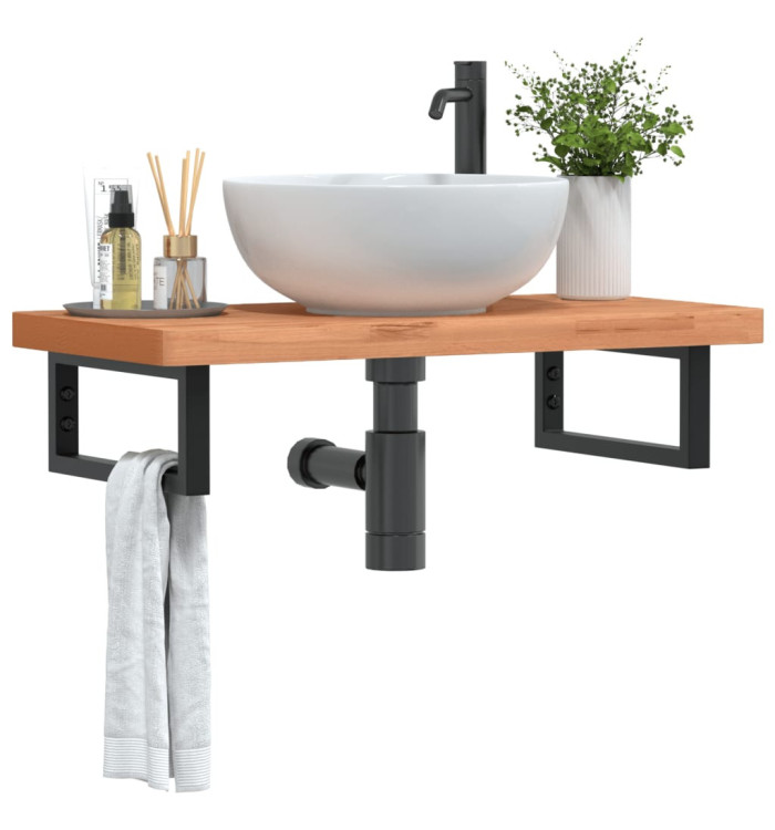 Étagère de vasque murale acier et bois massif de hêtre | Mobilier & Déco