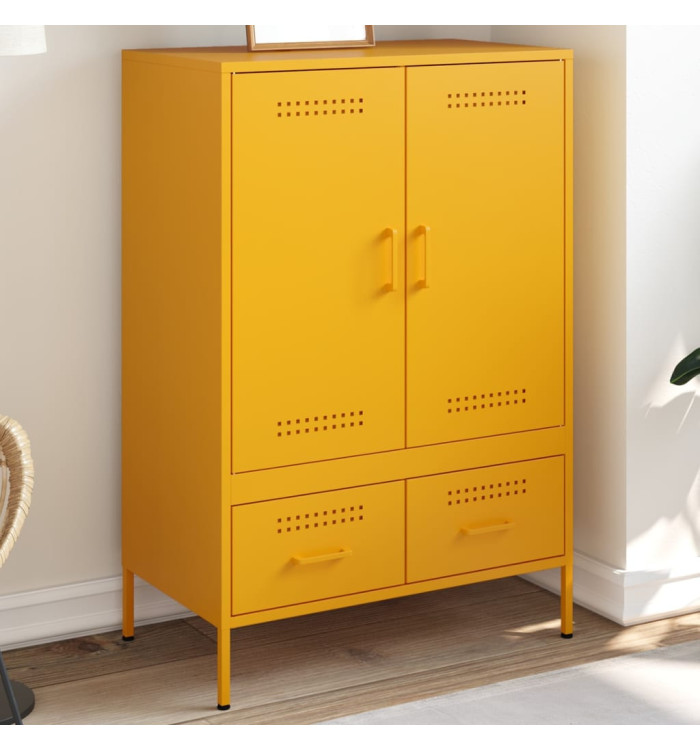 Buffet haut jaune moutarde 68x39x101,5 cm acier | Mobilier & Déco