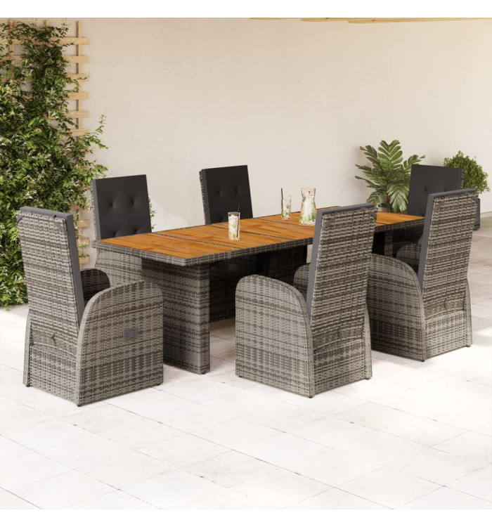 Ensemble à manger de jardin et coussins 7 pcs gris rotin | Mobilier & Déco