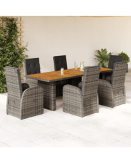 Ensemble à manger de jardin et coussins 7 pcs gris rotin | Mobilier & Déco