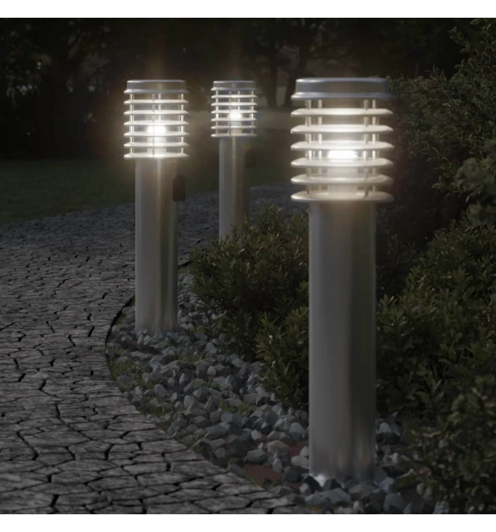 Lampadaires d'extérieur et sortie 3pcs argenté acier inoxydable | Mobilier & Déco
