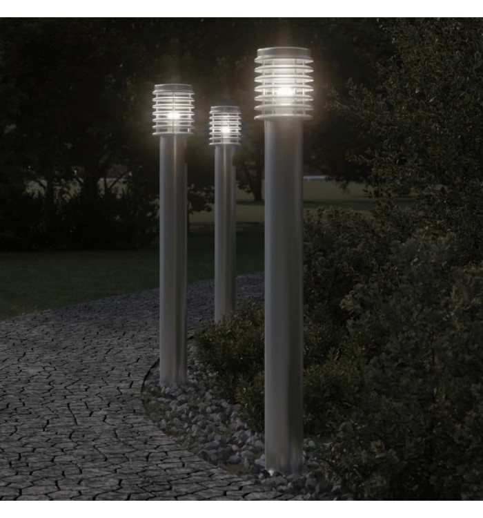 Lampadaires d'extérieur et sortie 3pcs argenté acier inoxydable | Mobilier & Déco