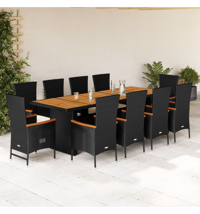 Ensemble à manger de jardin 11 pcs coussins noir résine tressée | Mobilier & Déco
