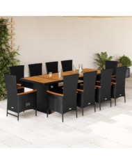 Ensemble à manger de jardin 11 pcs coussins noir résine tressée | Mobilier & Déco