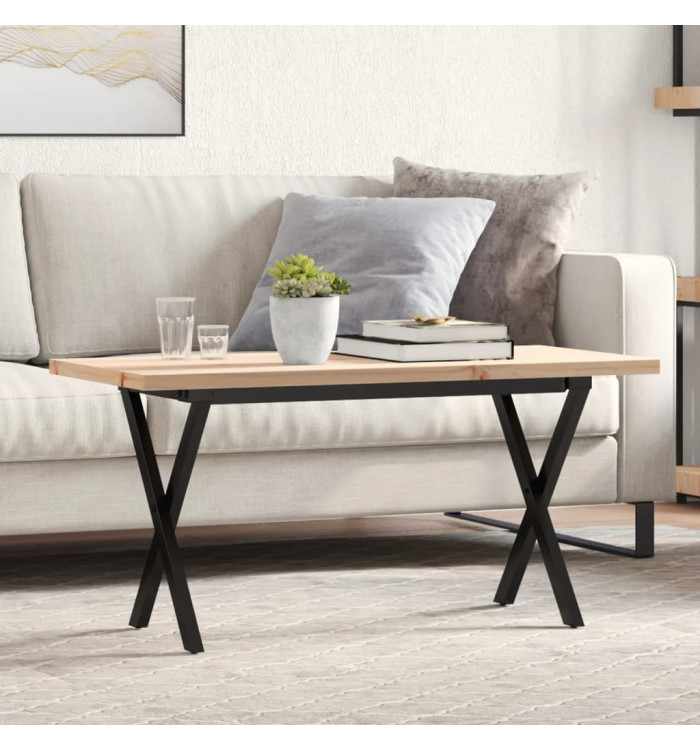 Table basse cadre en X 90x40x45,5cm bois de pin massif et acier | Mobilier & Déco