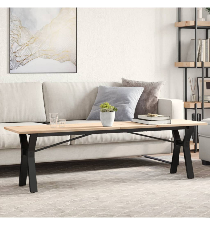 Table basse cadre en Y 160x40x45 cm bois de pin massif et acier | Mobilier & Déco