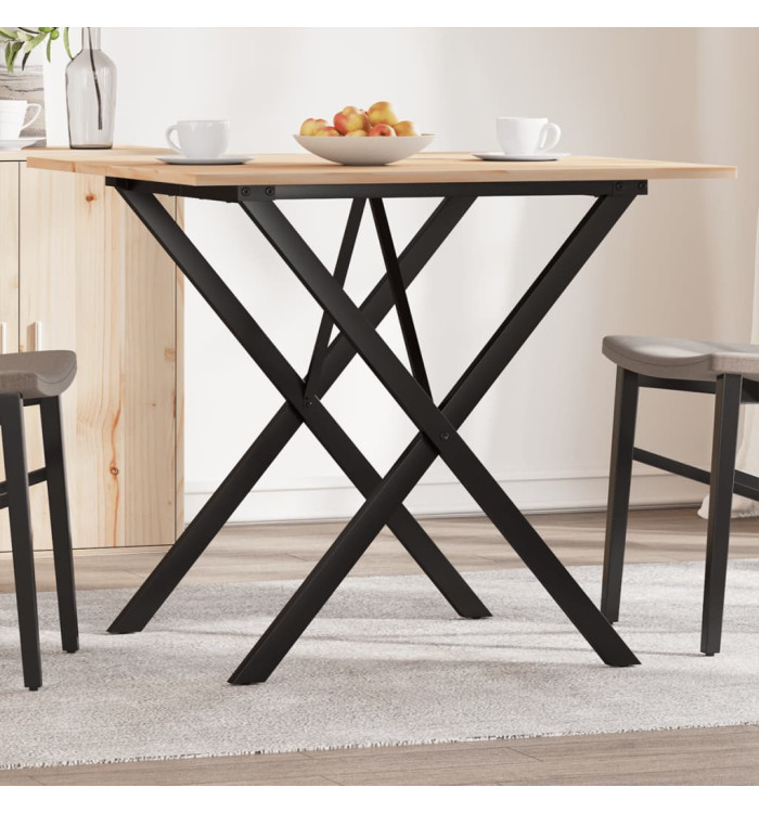 Table à manger cadre en X 80x80x75 cm bois de pin massif acier | Mobilier & Déco