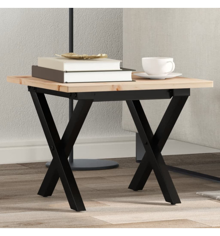 Table basse cadre en X 50x50x35 cm bois de pin massif et acier | Mobilier & Déco