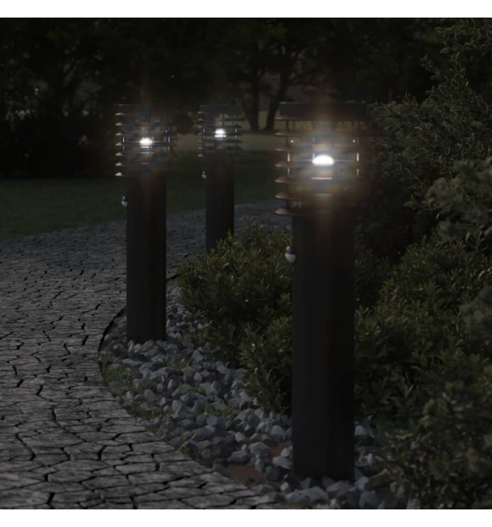 Lampadaire d'extérieur avec capteur noir 60 cm acier inoxydable | Mobilier & Déco