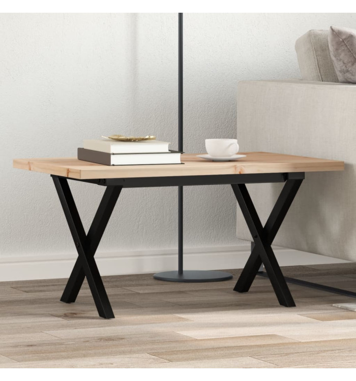 Table basse cadre en X 80x50x40,5cm bois de pin massif et acier | Mobilier & Déco