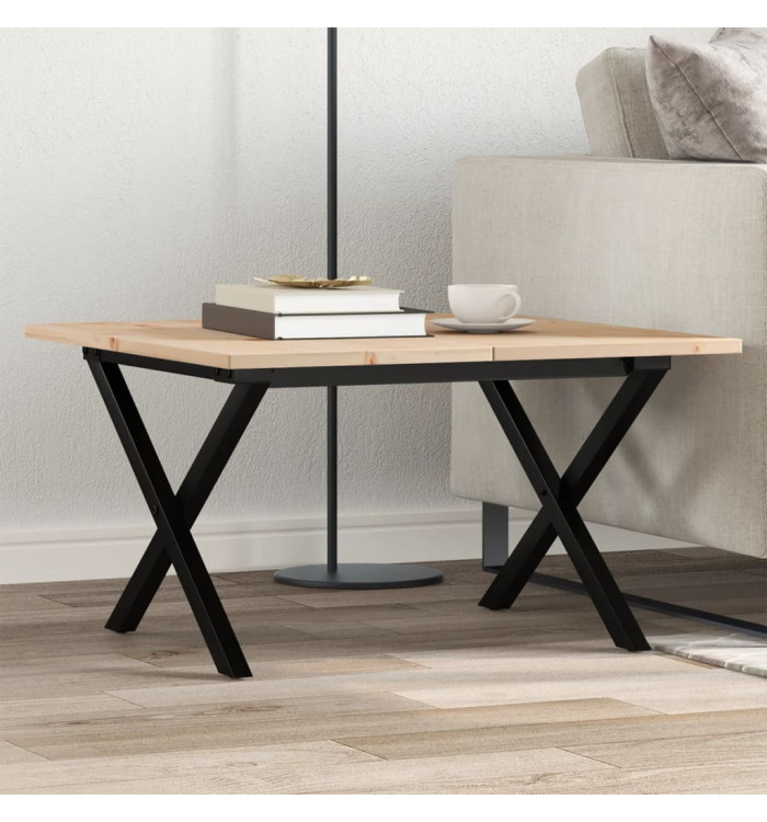 Table basse cadre en X 70x70x40 cm bois de pin massif et acier | Mobilier & Déco