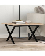 Table basse cadre en X 70x70x40 cm bois de pin massif et acier | Mobilier & Déco