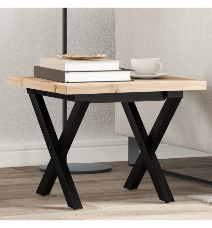 Table basse cadre en X 40x40x35,5cm bois de pin massif et acier | Mobilier & Déco