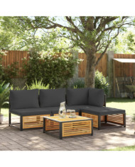 Salon de jardin avec coussins 5 pcs Bois d'acacia solide | Mobilier & Déco
