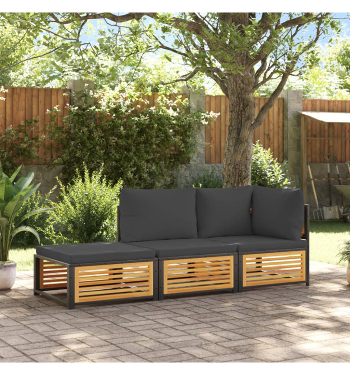 Salon de jardin avec coussins 3 pcs bois massif d'acacia | Mobilier & Déco