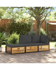 Salon de jardin avec coussins 3 pcs bois massif d'acacia | Mobilier & Déco