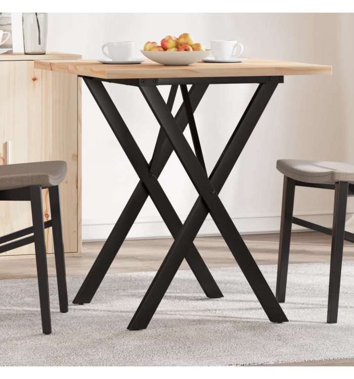 Table à manger cadre en X 70x70x75,5cm bois de pin massif acier | Mobilier & Déco