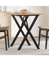 Table à manger cadre en X 70x70x75,5cm bois de pin massif acier | Mobilier & Déco