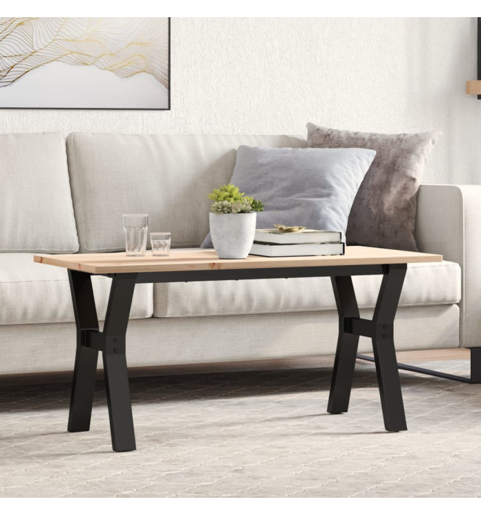 Table basse cadre en Y 100x50x45 cm bois de pin massif et acier | Mobilier & Déco