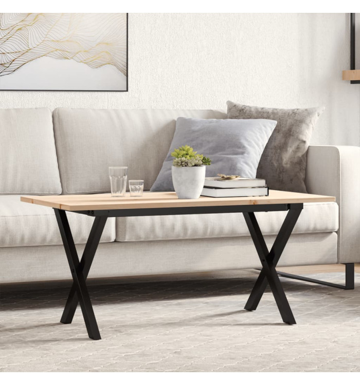 Table basse cadre en X 100x50x45 cm bois de pin massif et acier | Mobilier & Déco