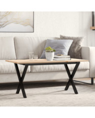 Table basse cadre en X 100x50x45 cm bois de pin massif et acier | Mobilier & Déco