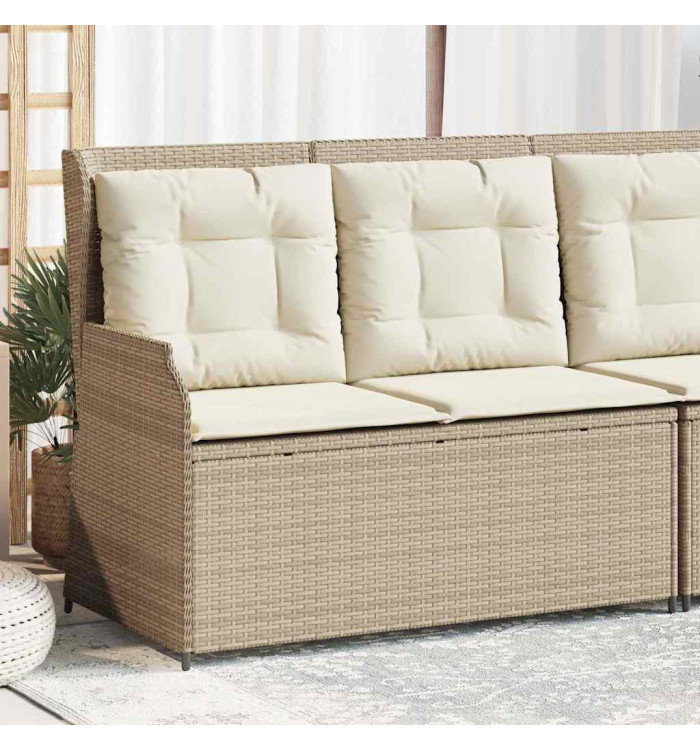 Banc inclinable de jardin avec coussins beige résine tressée | Mobilier & Déco