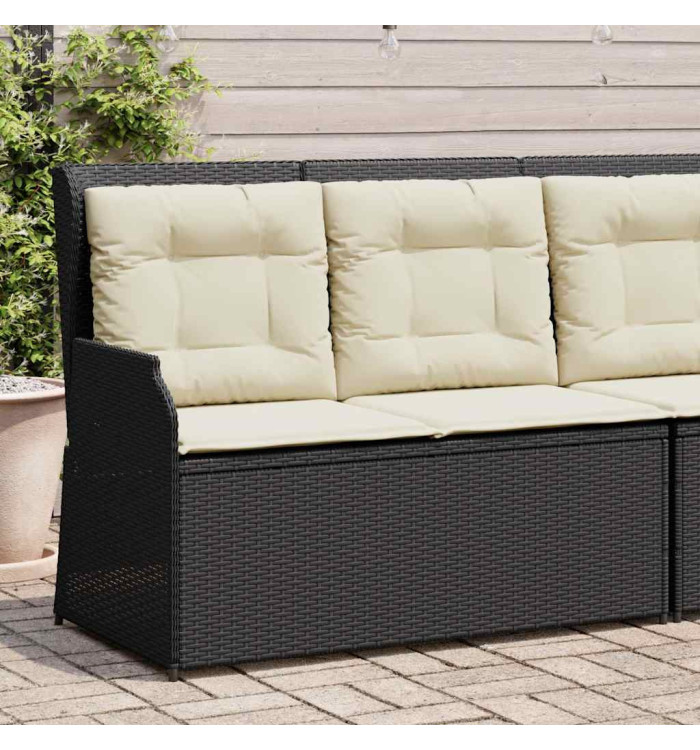 Banc inclinable de jardin avec coussins noir résine tressée | Mobilier & Déco