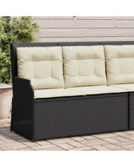 Banc inclinable de jardin avec coussins noir résine tressée | Mobilier & Déco