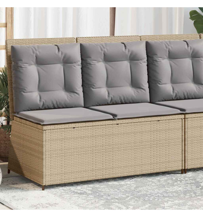 Banc inclinable de jardin avec coussins beige résine tressée | Mobilier & Déco