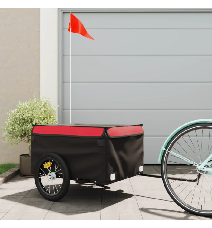Remorque de vélo noir et rouge 45 kg fer | Mobilier & Déco