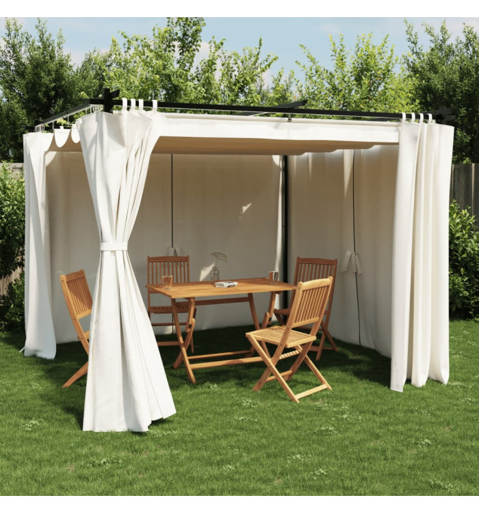 Tonnelle avec rideaux crème 3x3 m acier | Mobilier & Déco