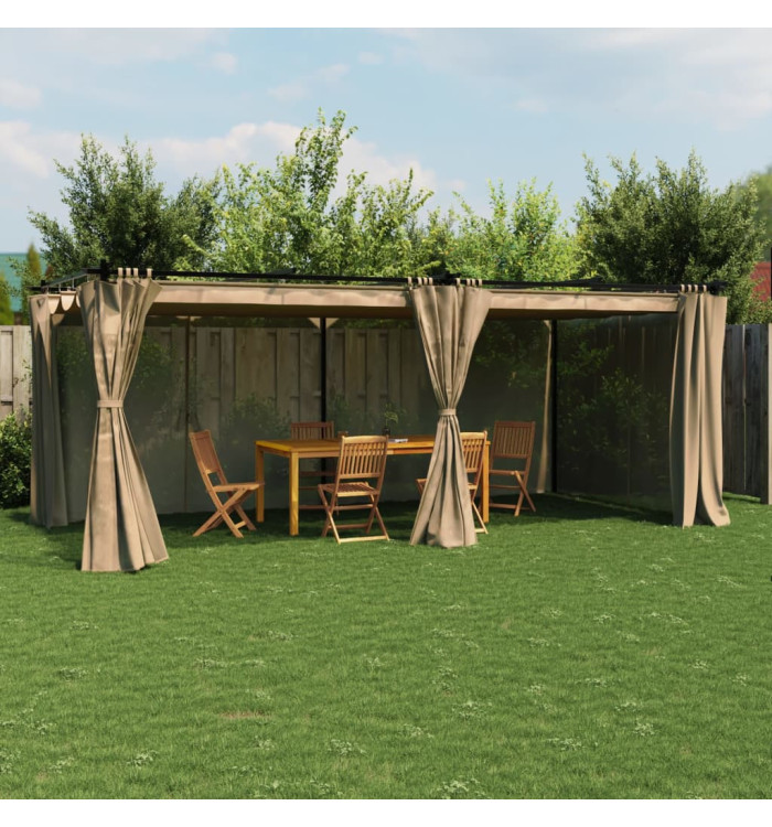 Tonnelle avec rideaux taupe 6x3 m acier | Mobilier & Déco