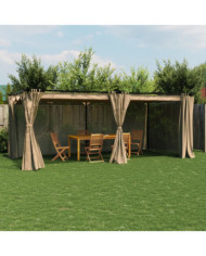 Tonnelle avec rideaux taupe 6x3 m acier | Mobilier & Déco