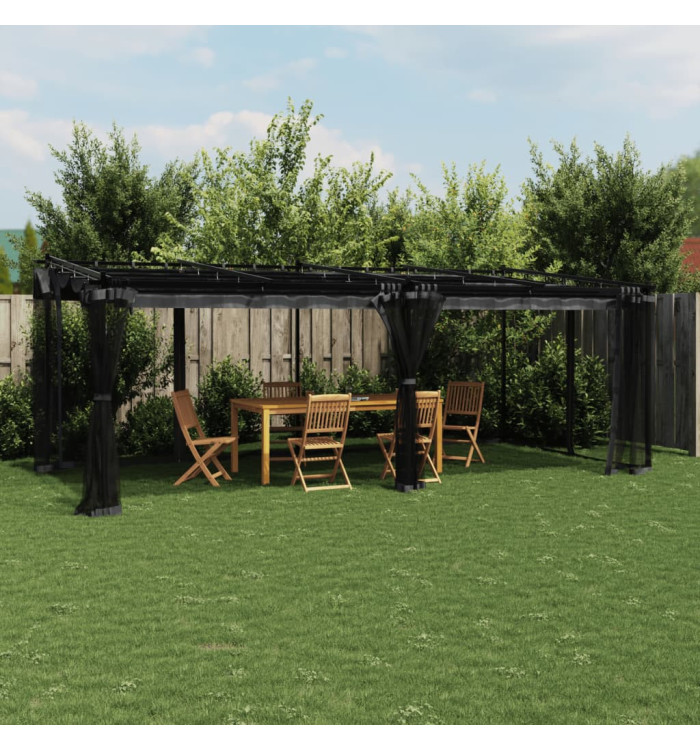 Tonnelle avec parois en filet anthracite 6x3 m acier | Mobilier & Déco
