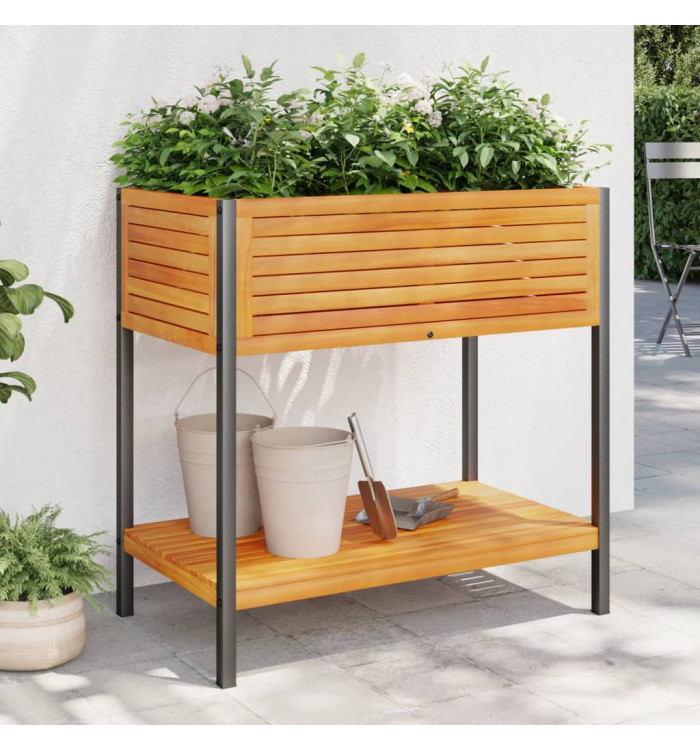 Jardinière et étagère 80x45x80 cm bois massif d'acacia et acier | Mobilier & Déco