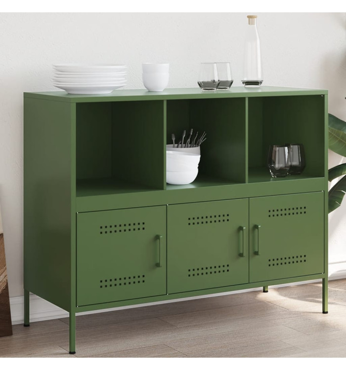 Buffet vert olive 100,5x39x79 cm acier | Mobilier & Déco