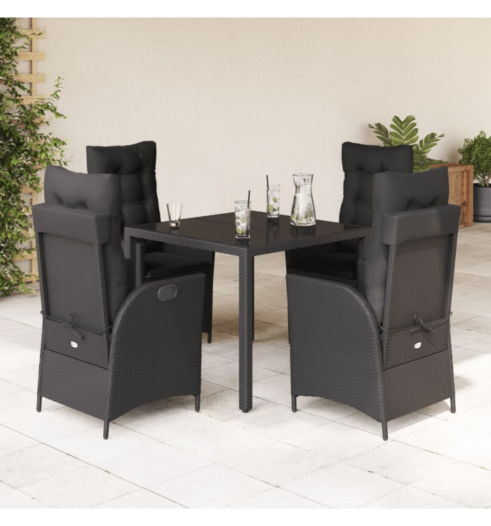 Ensemble à manger de jardin coussins 5pcs Noir Résine tressée | Mobilier & Déco