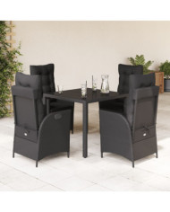 Ensemble à manger de jardin coussins 5pcs Noir Résine tressée | Mobilier & Déco