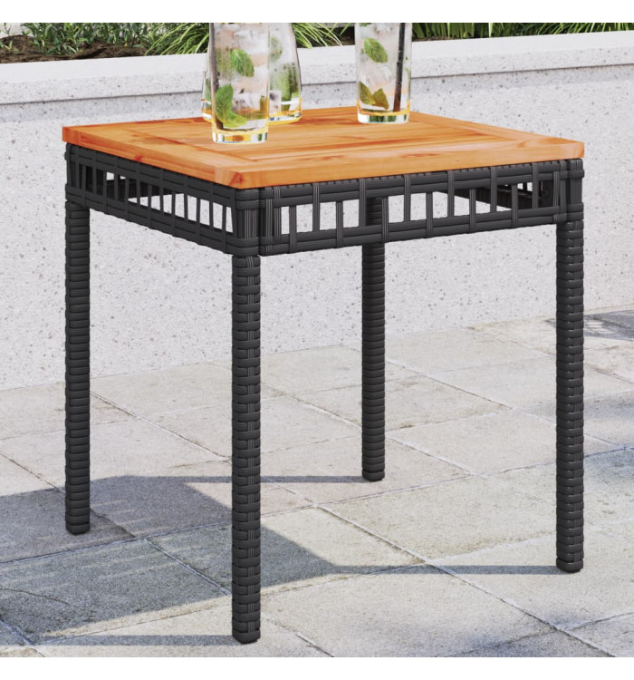 Table de jardin noir 38x38x42 cm résine tressée et bois acacia | Mobilier & Déco