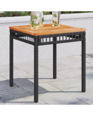 Table de jardin noir 38x38x42 cm résine tressée et bois acacia | Mobilier & Déco